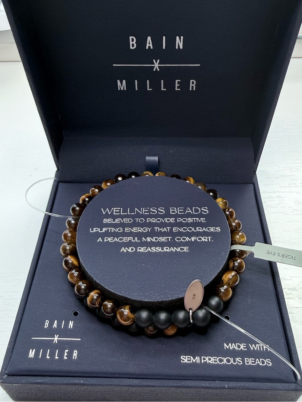 Women’s Double Tiger Eye and Black Beaded Bracelet Gift Set - Brown/Black